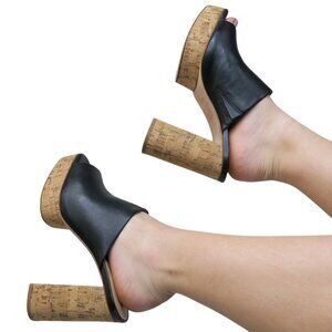 Antonio Melani Sarayyaa Black Leather Platform Mules